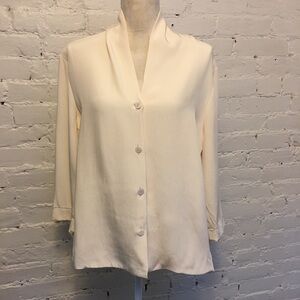 Peter Cohen silk shawl collar top in cream by size xl 3/4 sleeve